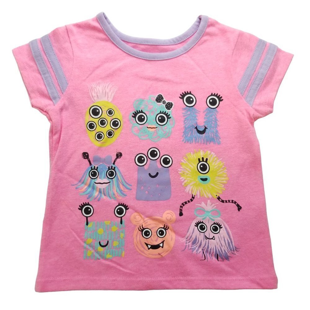 GARANIMALS 2T Pink Ringer Tshirt Monsters Varsity Cotton Polyester‎